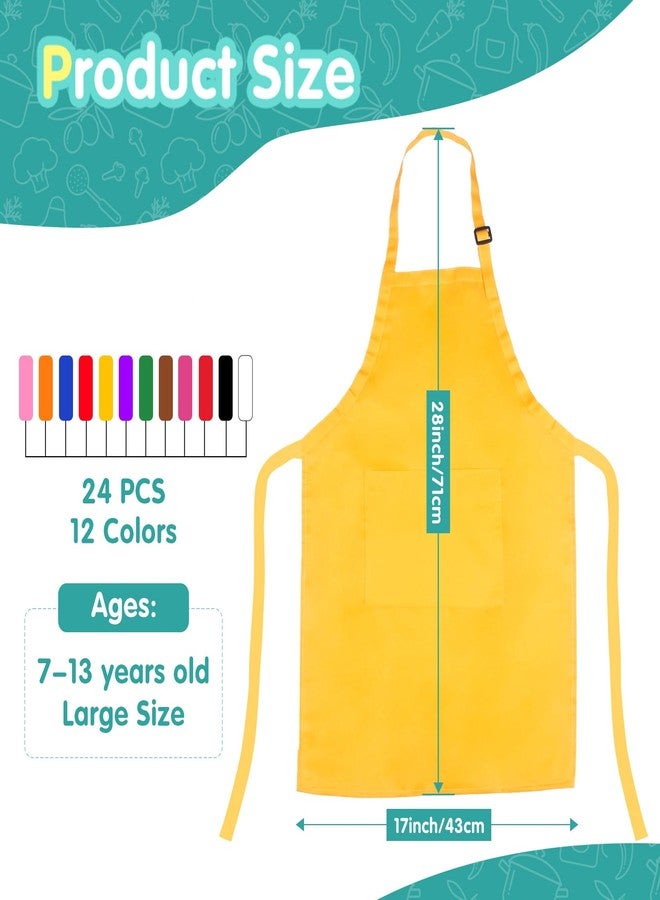 Ecoofor 24 Pieces 12 Colors Kid Aprons Set XL for 7-13 Age Children Chef Aprons Kids Painting for Kitchen Cooking Baking Painting - Image 3